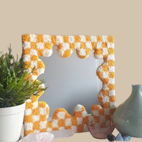 Yellow and White Checkered Rug Mirror